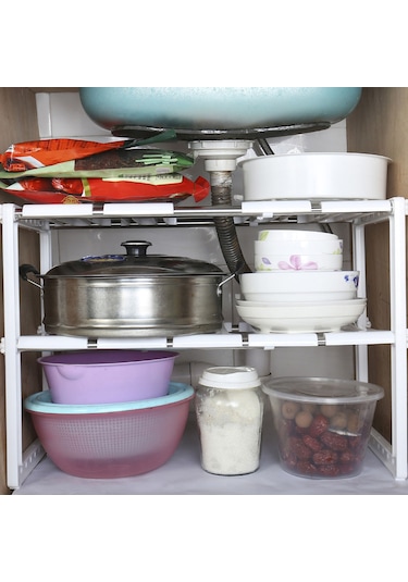 Katlı Genişletilebilir Dolap Rafı Lavabo Altı Geri Çekilebilir Mutfak Rafı Mutfak