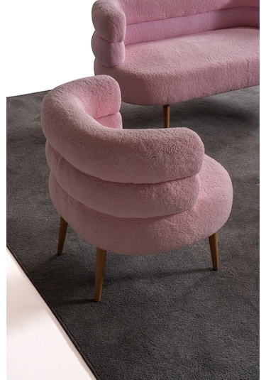 Barel Özel Tasarım Çay Seti, Berjer Ve Puf Ofis Balkon Cafe Bahçe Salon Mobilyası 2 Li Takım Pembe Pembe