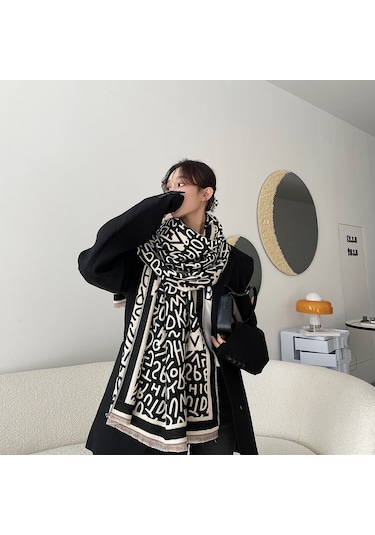 Padalink Kadınlar İçin Kışlık Çift Taraflı Pashmina Atkı - Kalın仿kashmir Desenli Eşofman Atkı Poyraz - V1101 Siyah