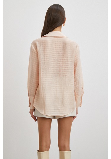 Kabartma Çizgili Gömlek Pudra Pudra