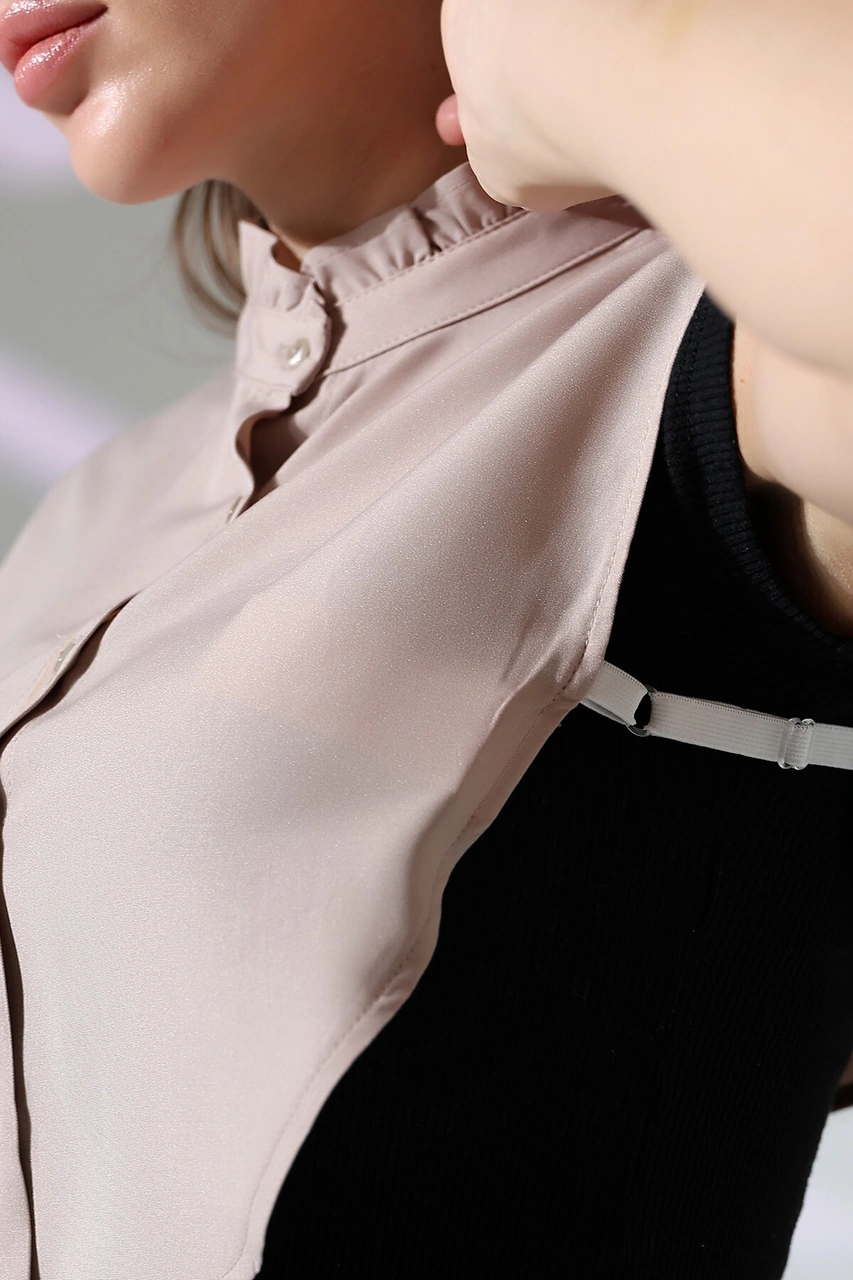 Schık Schık Pamuklu Fırfır Yaka Çıkarılabilir Yarım Gömlek Vizon Sckwm24gml02 Vizon