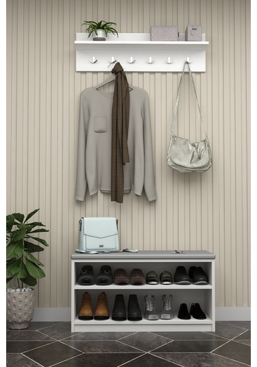 Asra Trend Puflu Ayakkabılık Ve Askılık A-34 Beyaz Beyaz