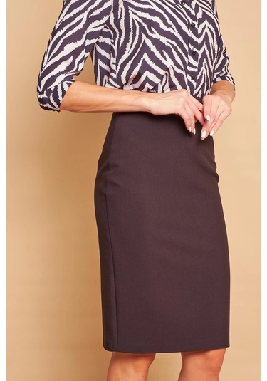 Astarlı Yüksek Bel Diz Altı Hafif Likralı Yırtmaçlı Kumaş Ofis Kalem Etek -siyah Siyah