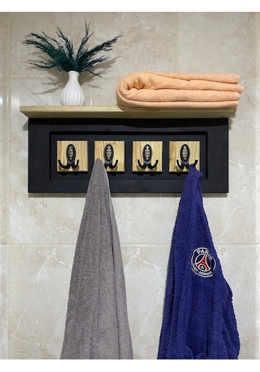 Dekoratif Ahşap Banyo Askısı Siyah