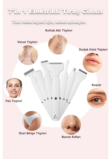 Kadın Tıraş Makinesi, 7' İn 1 Usb Şarj Edilebilir, Yıkanabilir, K
