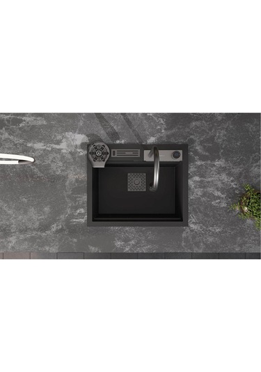 Real Stone Angel Granit Akıllı Eviye Seti Siyah 60 x 49 CM Siyah