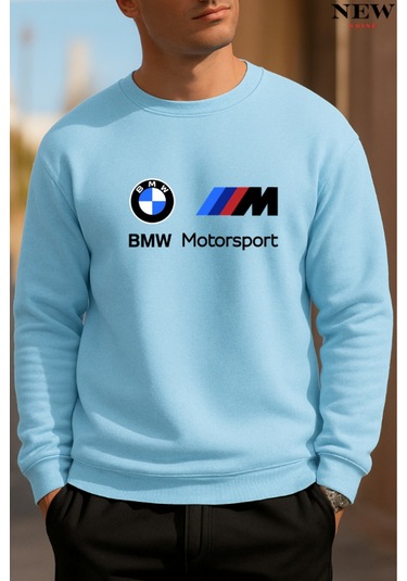 Baskılı Bisiklet Yaka Sweatshirt Bebe Mavisi