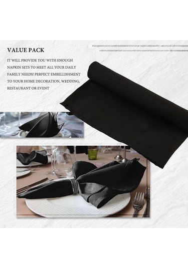 12 Adet Peçete Yemek Bezi, Restoran Düğün Otel Yemek Partisi İçin Siyah