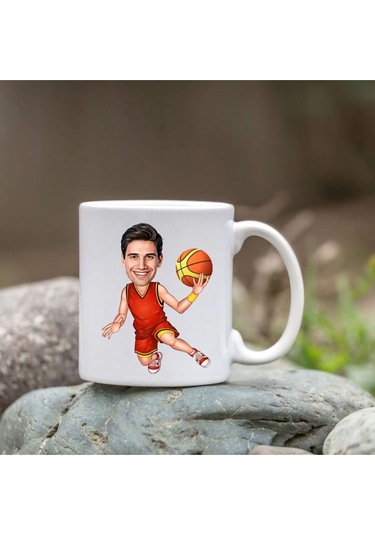 Kişiye Özel Bardak - Karikatür Bardak - Basketbolcu Bardak Beyaz