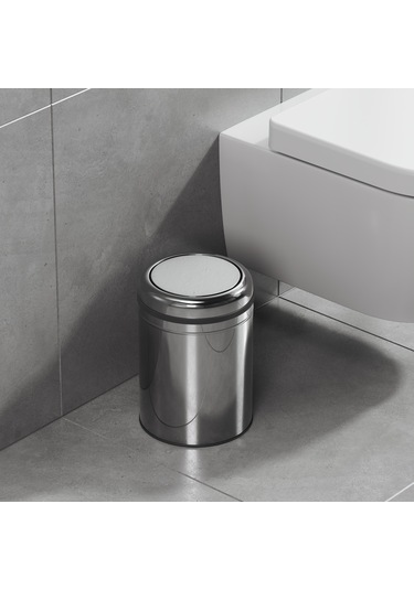 Aqua Bagno Basic Çöp Kovası - Sallanır Kapaklı 8 L, Parlak Krom Paslanmaz Krom
