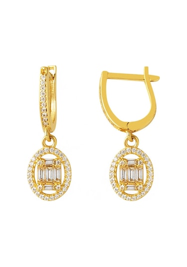 Oval Sallantılı Baget Altın Küpe 14 Ayar Kpca32584