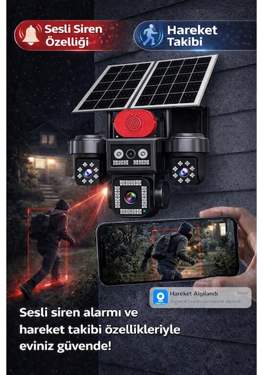 Dört Kameralı Çift Solar Panelli 4g Güvenlik Kamerası