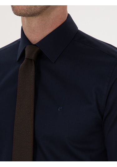 Cacharel Lacivert Slim Fit %100 Pamuk Klasik Gömlek