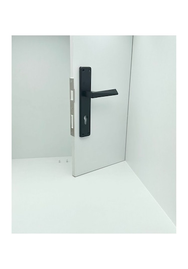 Piramit Siyah Lüx Kare Aynalı Yale Çelik Kapı Kolu Sol Basar Tek Yön
