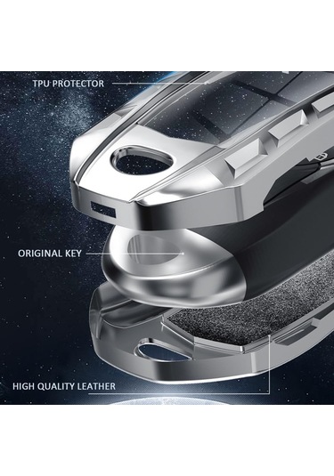 Geeksen Chevrolet 2021-2022 Model 3/4/5/6 Tuşlu Akıllı Anahtar İçin Alüminyum Korumalı Kılıf Gri Anahtar Zinciri İçerir