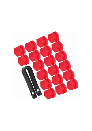 Yaleker Araba Tekerlek Somunu Korumalı Kapakları 17mm - Abs Malzeme İle Dekoratif Ve Korumalı 20 Adet + 1 Siyah Kelepçe Kırmızı