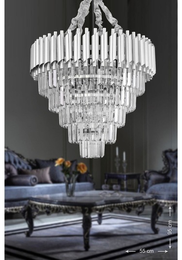 Palmira 55'lik Kristal Taşlı Lüks Avize - Gümüş-yaldız Gümüş Yaldız