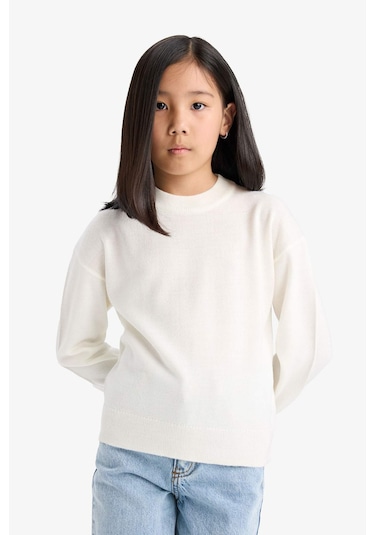 Defacto Kız Çocuk Standart Fit Bisiklet Yaka Triko Kazak C6902a825auer105 Ekru