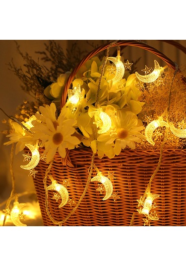 Geeksen Ay Yıldız Desenli 10 Led Dekoratif Işık Zinciri, 1.5m Uzunluk, 2xaa Pil İle Çalışır, Sıcak Beyaz Sabit Aydınlatma, Mini Taşınabilir Noel Dekorasyonu Beyaz