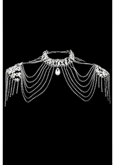 Caş Dekorasyon Silver Renk Taşlı Vücut Aksesuar Gümüş