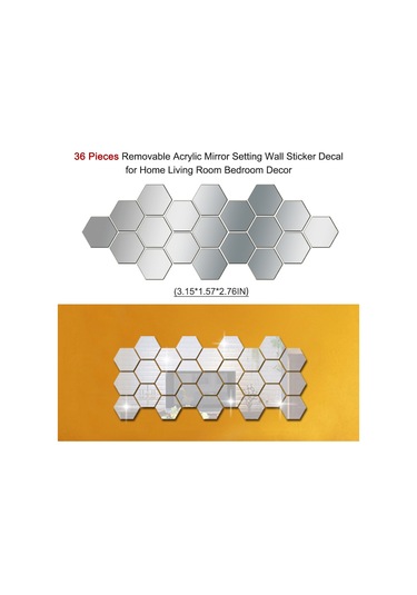 Fosenze Kendinden Yapışkanlı 36 Adet Akrilik Ayna Çıkartma - Parlak Gümüş Renkli Dekoratif Duvar Sticker Gümüş