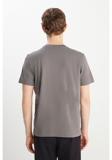 %100 Pamuk Regular Fit Normal Kesim Minimal Logo Antrasit Tişört Anthracite