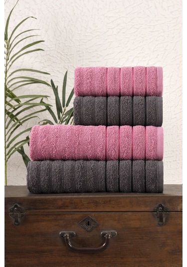 4 Lü Alçay Mürdüm Antrasit Banyo Havlu Seti Antrasit - Mürdüm