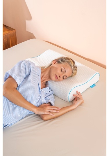 Yüksek Visco Yastık Çift Boyun Destekli Ortopedik Visko Yastık - 60x40x14/12cm Beyaz
