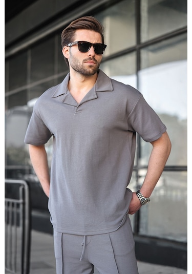 Madmext Füme Polo Yaka Erkek Alt Üst Takım E7356 Füme