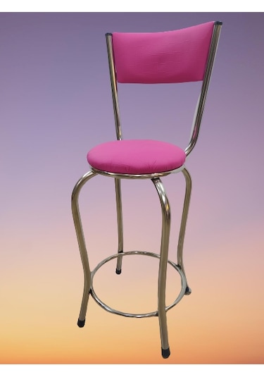 Bengimobilya Sandalye Bar Tipi Yüksek Model Pembe Fuşya 4 Adet Metal Çelik Nik