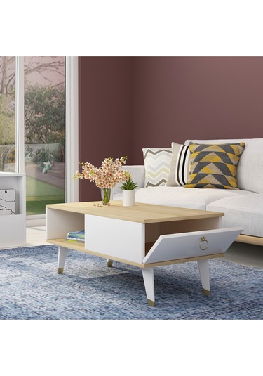 Delux Kapaklı Orta Sehpa Safirmeşe-beyaz Safirmeşe-beyaz