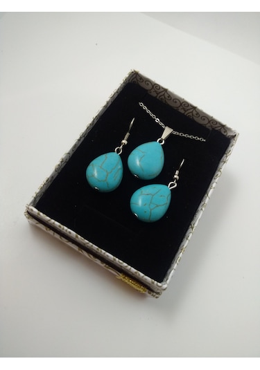 Turkuaz Firuze Taşı Kolye/Küpe Set – Doğaltaş Kolye ve Küpe Tak N11.8658