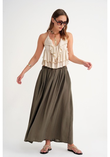 4612 Kadın Yandan Cepli Pileli Bol Etek Haki Haki 4612 Kadın Yandan Cepli Pileli Bol Etek Haki Haki