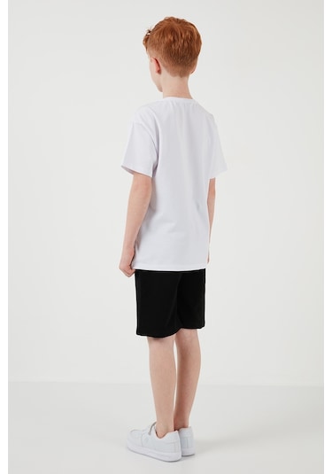 Lela Pamuklu Regular Fit Bisiklet Yaka Şortlu Alt-Üst Erkek Çocuk Takım 6212008 Beyaz