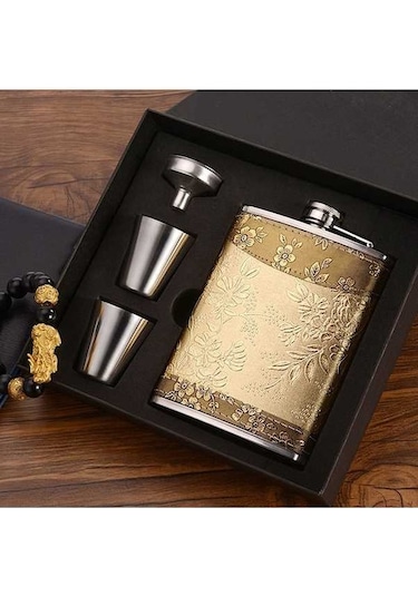 Ganzhoushop Taşınabilir Stil: Sones Seti, Sarı Şarap Paslanmaz Matarası Kadehi Hunili Desenli Çiçek Cep Çelik Çekirdek 8oz Xt, Şık Ve Pratik Diğer