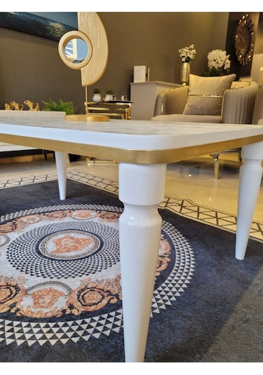 Akset Orta Sehpa Lüx Beyaz Mermer Gold