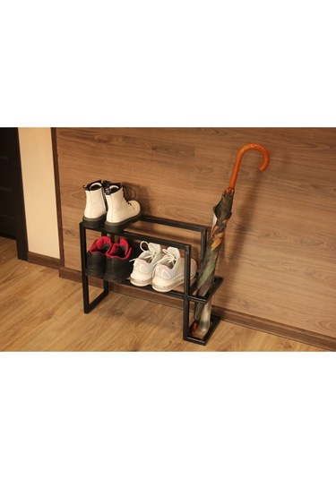 Aju Metal Ayakkabılık Ve Şemsiye Standı Modern Giriş Düzeni İçin Şık Depolama Bot Çizme Rafı Siyah