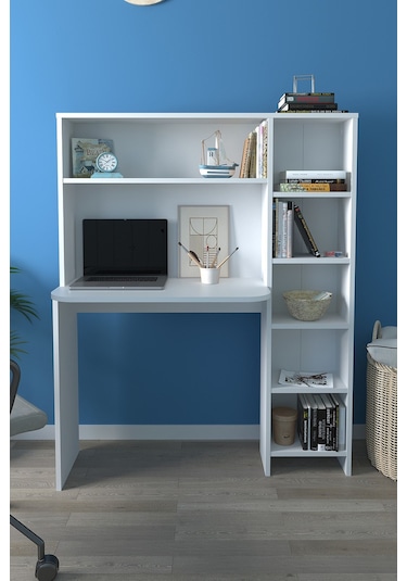 Bofigo Kitaplıklı Çalışma Masası Çocuk Çalışma Masası Bilgisayar Çalışma Masası Beyaz Beyaz