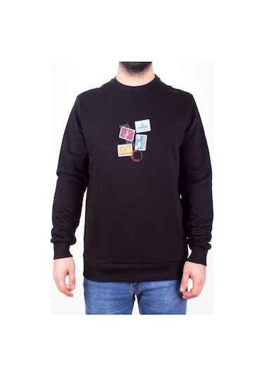 Twister 1929 Siyah Bisiklet Yaka Erkek Sweat Siyah