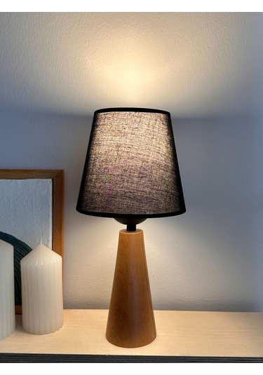 Bohem Ahşap Ayaklı Konik Abajur - Siyah Siyah