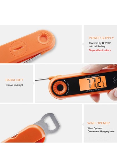 Samdoo Katlanabilir Lcd Ekranlı Yiyecek Termometresi Ve Bira Açacağı -50 C - 300 C Turuncu