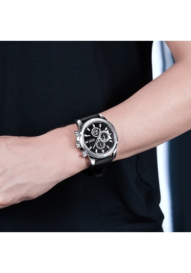 Yunboo Megir 2101 Erkek Kol Saati - Kuvars Hareketli, 3atm Su Geçirmez, Büyük Ekran, Takvim, Kronometre, Silikon Kordon, Siyah Kadran Ve Kasa Çok Renkli