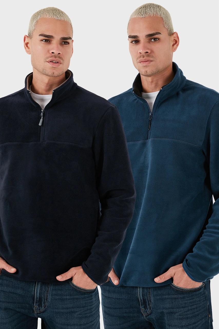 Buratti Regular Fit Anti-Pilling Tüylenme Yapmayan Dik Yaka Şardonlu 2'Li Paket Erkek Polar 5896700S2 Lacivert-Indigo