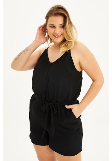 İp Askılı Kısa Tulum-1688-siyah Siyah