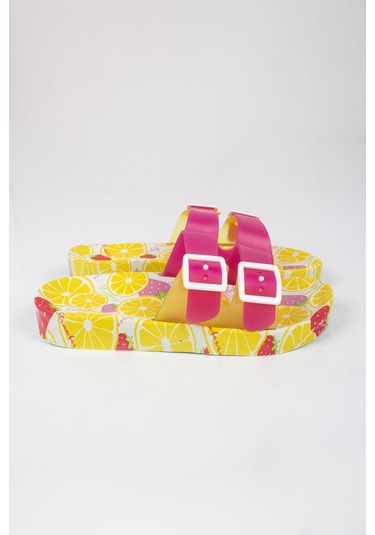 Kız Çocuk Limon Temalı Terlik-5731-pembe Pembe