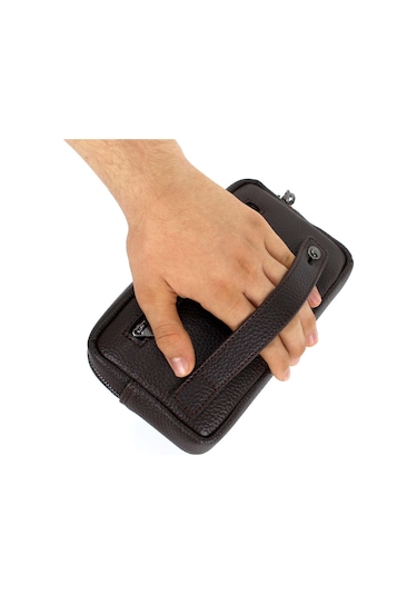 Kahverengi Erkek Lüks El Ve Bileklik Kemerli Portföy El Çantası Kahverengi