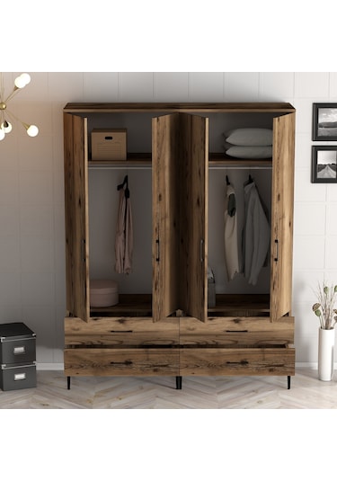 Variant Kumsal 4 Kapılı Tt Gardrop - Ceviz / Ceviz