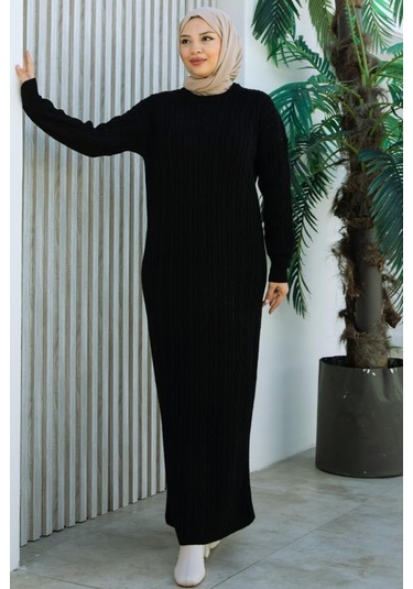 Brc2440siyah-bisiklet Yaka Örme Triko Elbise Siyah