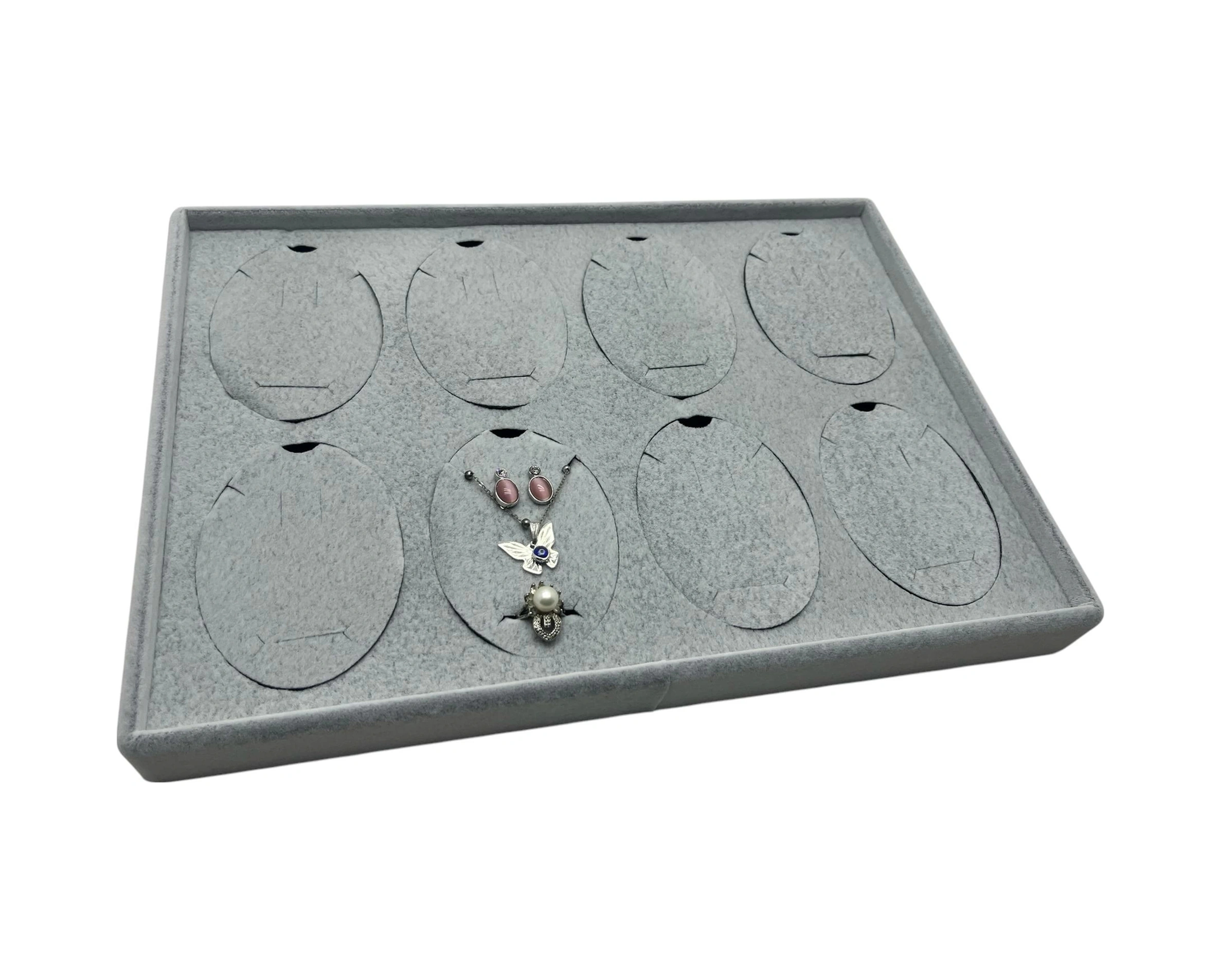 Süet Kumaş Gri 34-24 Cm Ayaklı 8 Pedli Kolye Tabla Stand