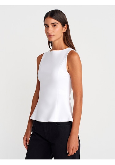 Dilvin 21001 Kayık Yaka Peplum Top-beyaz Beyaz